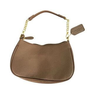 Elegant Brown and Gold Shoulder Bag with Chain Strap